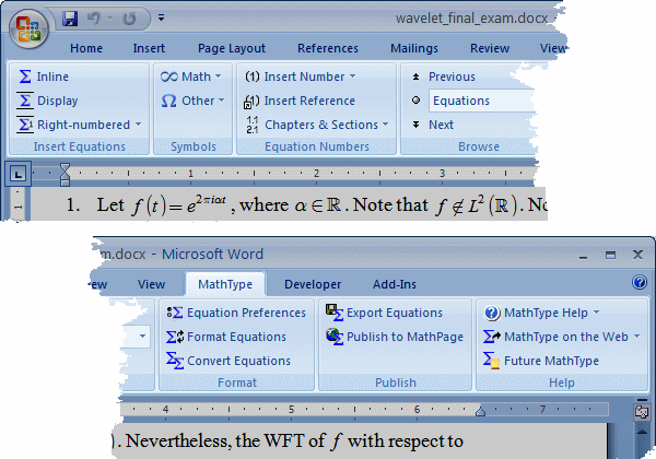 shortcut insert equation in word